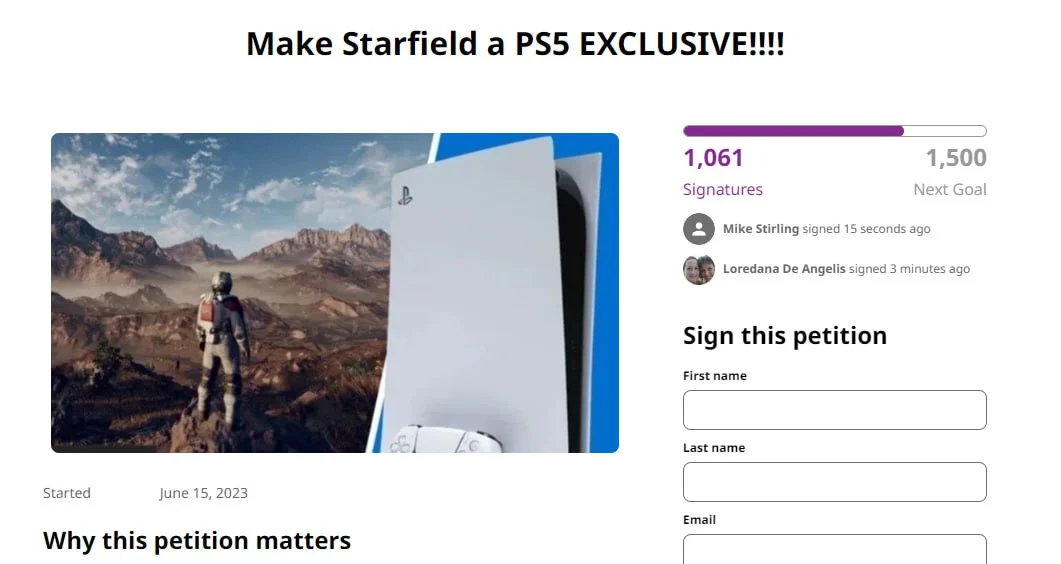 Сонібой створив петицію з вимогою випустити Starfield ексклюзивно на PS5