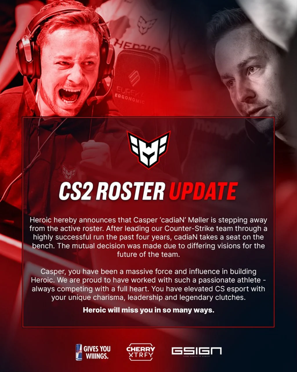 cadiaN покидає склад Heroic з CS2
