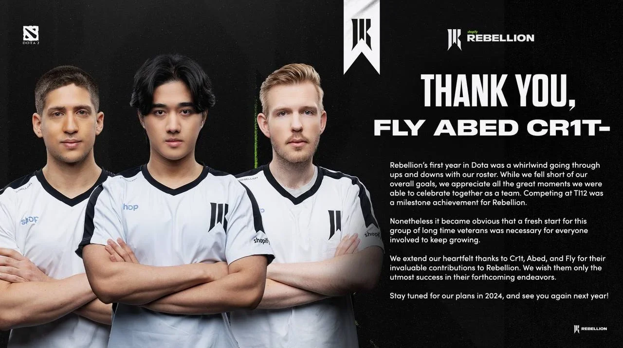 Cr1t, Abed і Fly покинули склад Shopify Rebellion з Dota 2